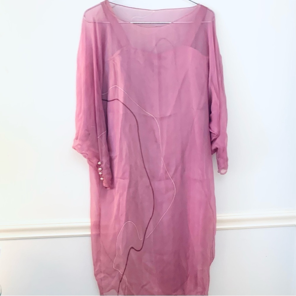 KARIE PATTERSON For SANSAPPELLE Satin Slip Dress, Caftan Silk Overlay, Shawl - Picture 2 of 11
